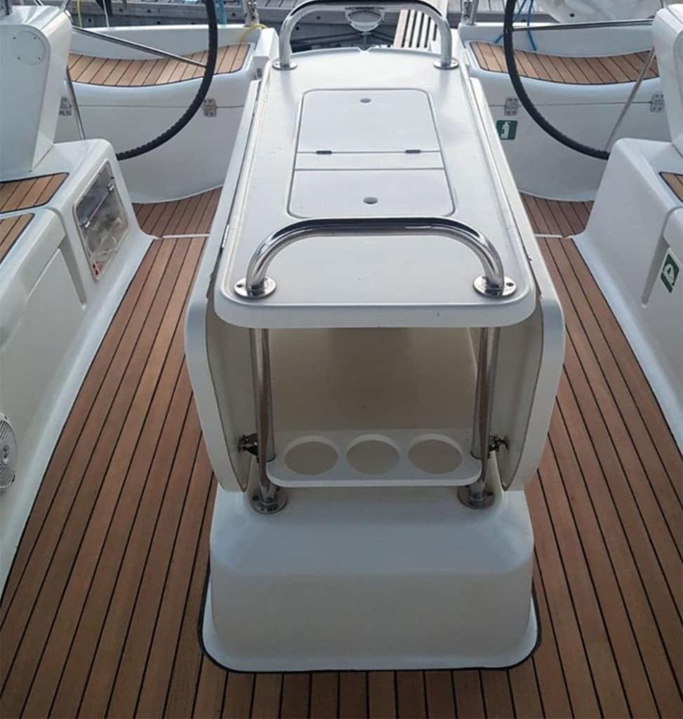 cockpit table and helms on our sun odyssey 49