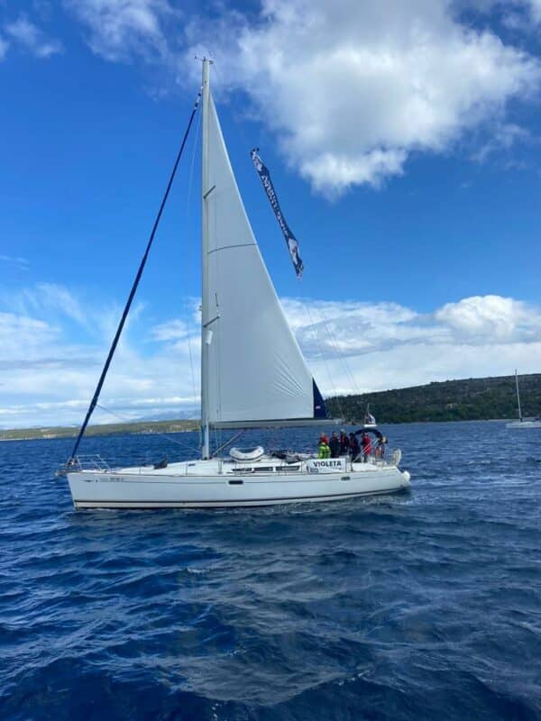 RYA course participants learning to sail on a sailboat