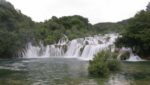 Skradinski Buk. A wide view of Skradinski Buk waterfall in Krka National Park, Croatia, with wooden boardwalks.